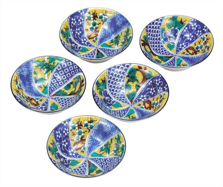 Kutani ware Iwataya 4.8-inch small bowl set - Yoshidaya pine, bamboo, and plum design K9-211