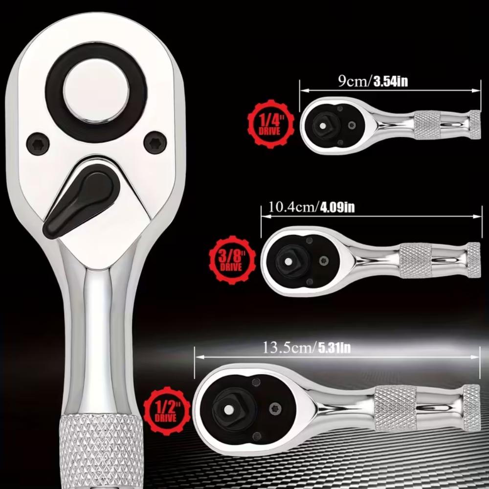 3-Piece Ratchet Set 1/4 3/8 1/2 Drive 72-Tooth Quick Release Reversible Durable Auto Tools