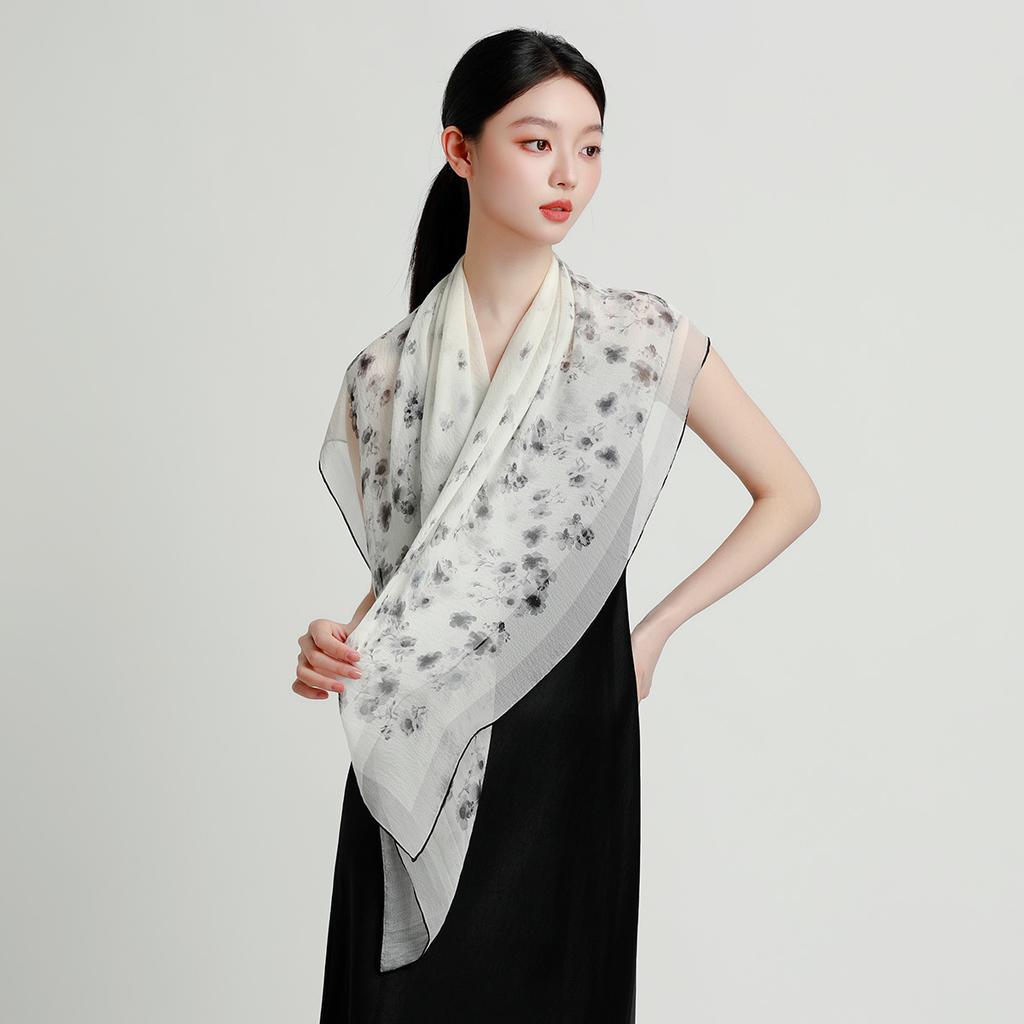 Handmade precision rolled edge: 100% mulberry silk lightweight and comfortable pearl yarn shawl versatile silk scarf for women