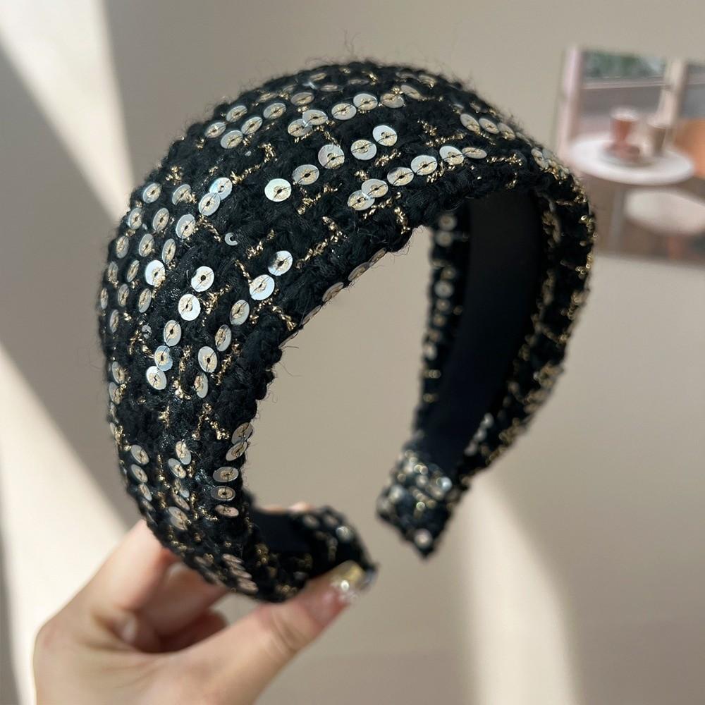 Handmade Craftsmanship Hair Hoop Tweed Fabric Wide Headband Elegant Anti-Slip Headband Daily Use