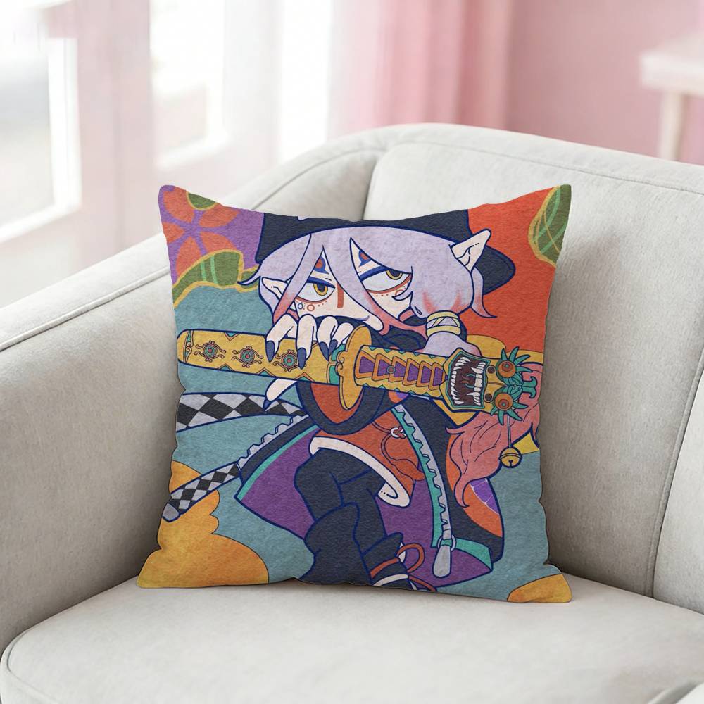 Mononoke K-Kusuriuri Pillow Case Pattern Printed Pillowcase For Living Room Sofa Cushion Cover Peach skin 18*18(CM)-1Pcs
