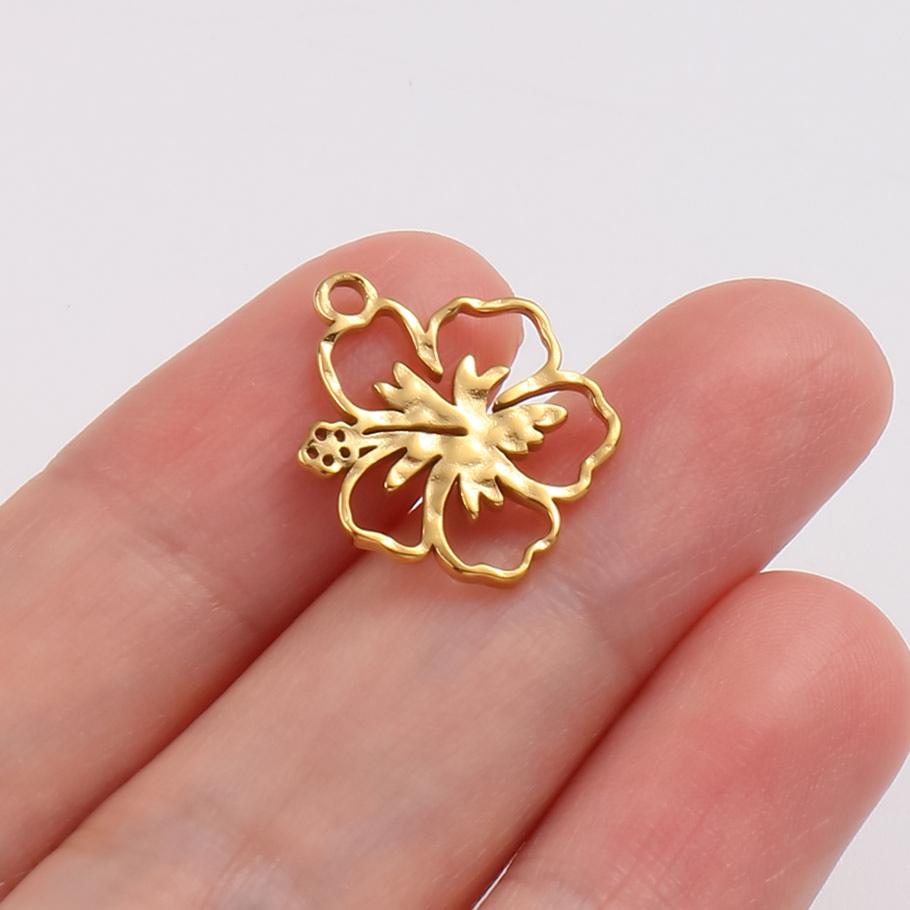 5pcs/Lot Exquisite Fashion Stainless Steel Hollow Flower Pendants For Jewelry Making Bracelets Necklace Plant Charm DIY Findings