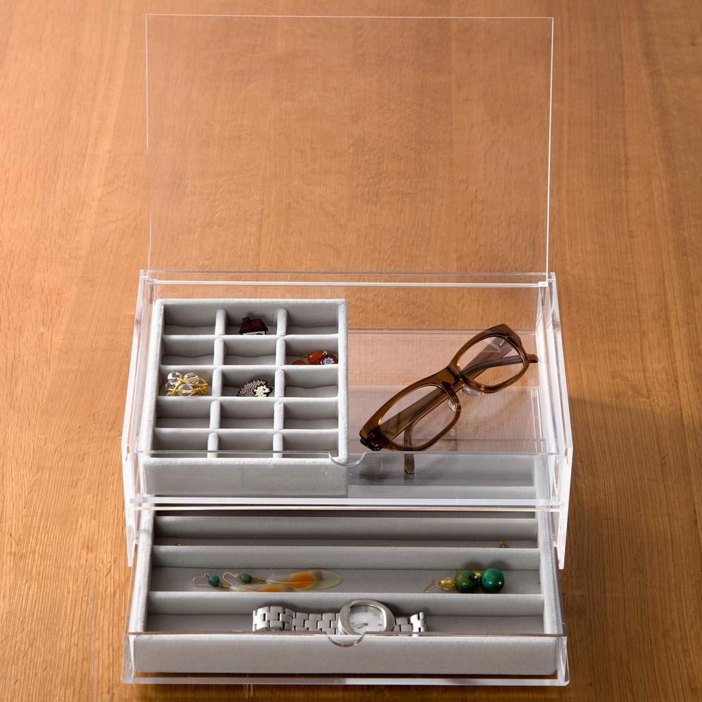 MUJI Stackable Acrylic Case with Two Drawers and Lid, Large, Approx. 25.5cm W X 17cm D X 9.5cm H, Product Number: 38970125