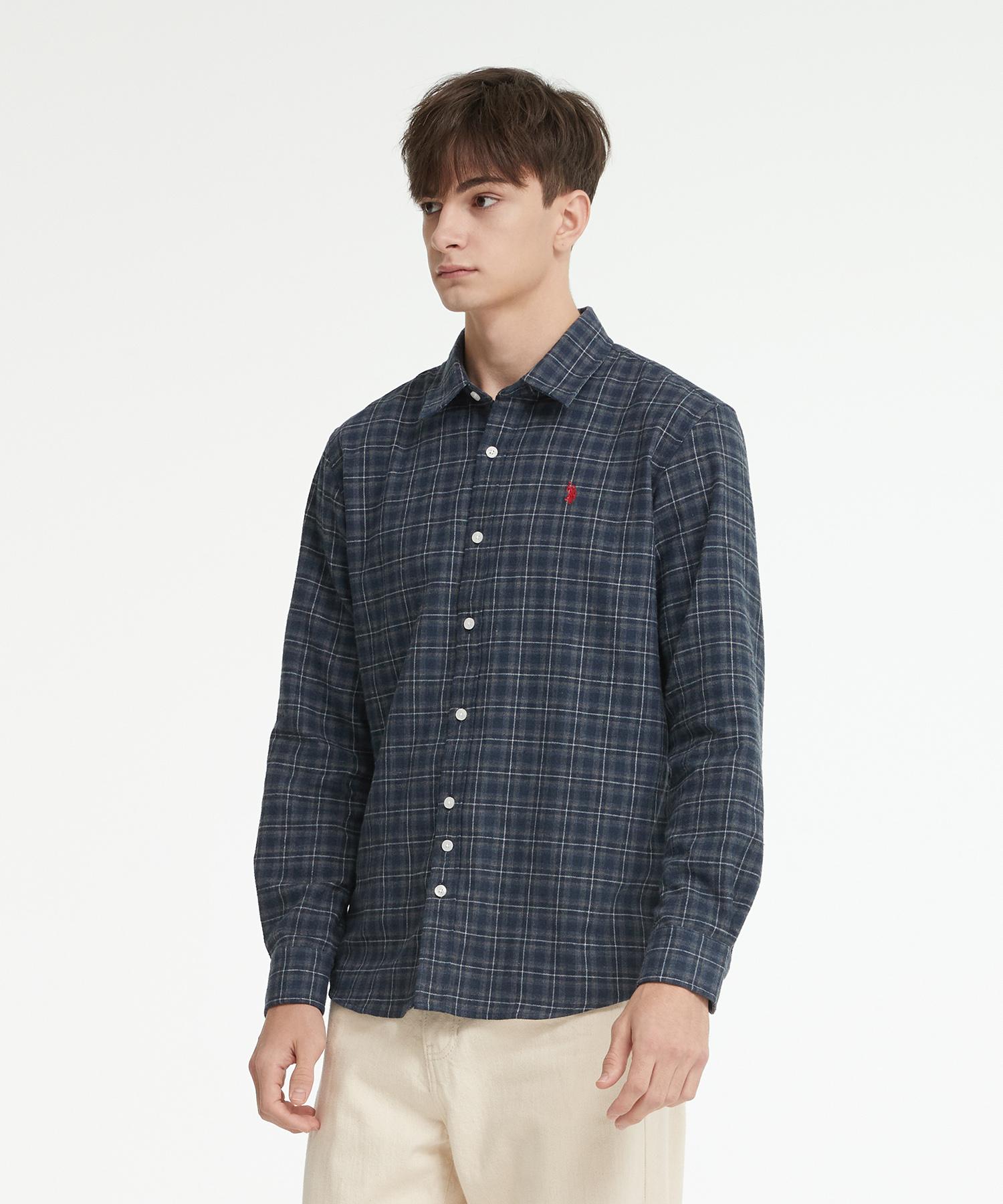 Us Polo Assn Cotton Brushed Shirt_Navy Check Navy Check/100