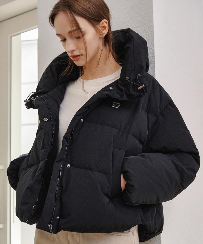 Maloupe 6313 Crop Hooded Down Jumper (Black)