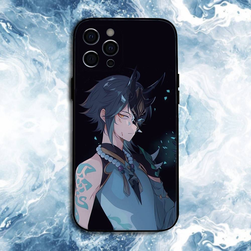 G-Genshin-Impact-Xiao Phone Case For iPhone17,16,15,14,13,12,11 Plus,Pro Max, Soft Silicone Black Cover