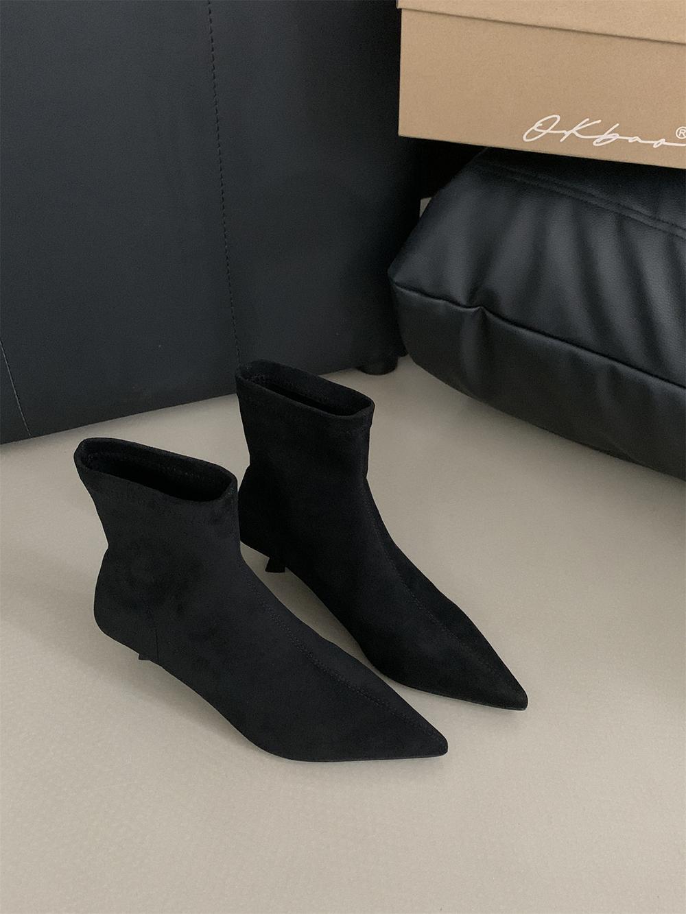 

Модные женские сапоги-носки с острым носком, новинка 2024 года, тонкие туфли на среднем каблуке, черные, бежевые, коричневые, красные, слипоны, носки, эластичные, размер 35-39 245 чёрный