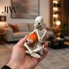 Alternative Home Accessories Vintage Skeleton Holding Pumpkin Statue, Halloween Resin Figurine, Gothic Handcrafted Sculpture Desktop