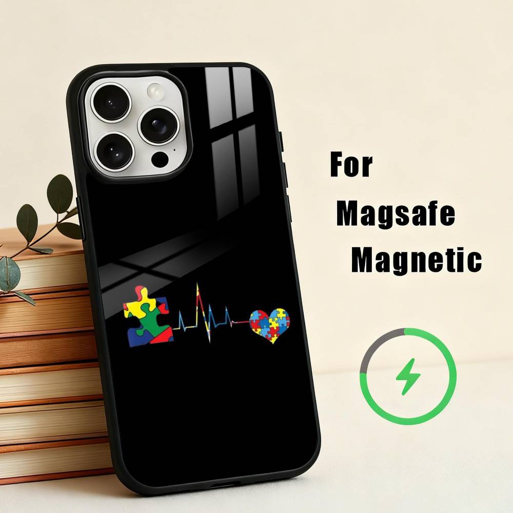 Puzzle Art Support Autism Phone Case For iPhone17,16,15,14,13,12,11 Plus,For Magnetic Wireless Charge Cover