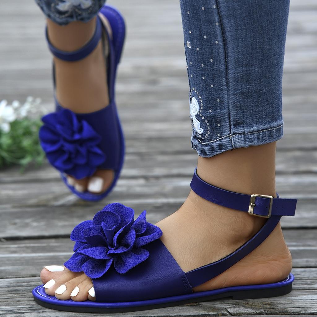 Women's Casual Flat Shoes,Flower Decoration Buckle Strap,Bow Ankle,One Strap,Fashion Sandals,Suitable for Summer Outdoor