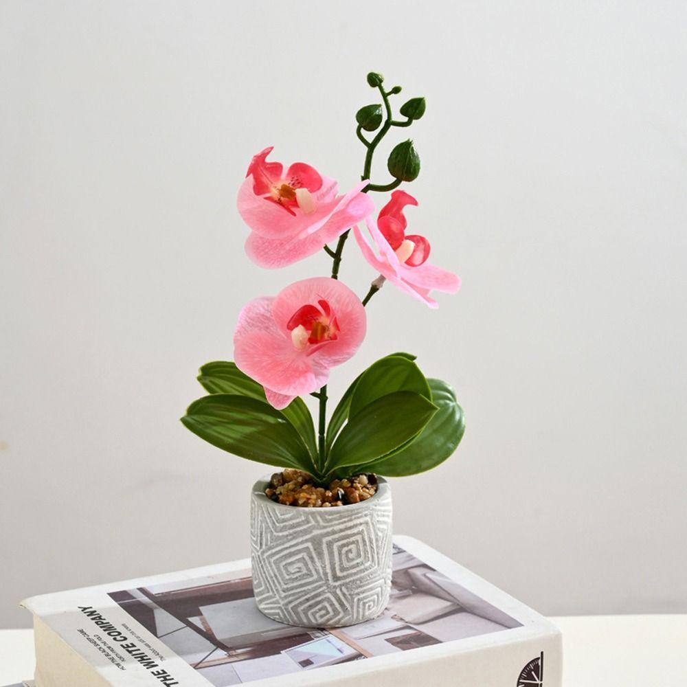 3 Heads Artificial Orchid Flower Advanced Fake Phalaenopsis Bonsai  Party Decor