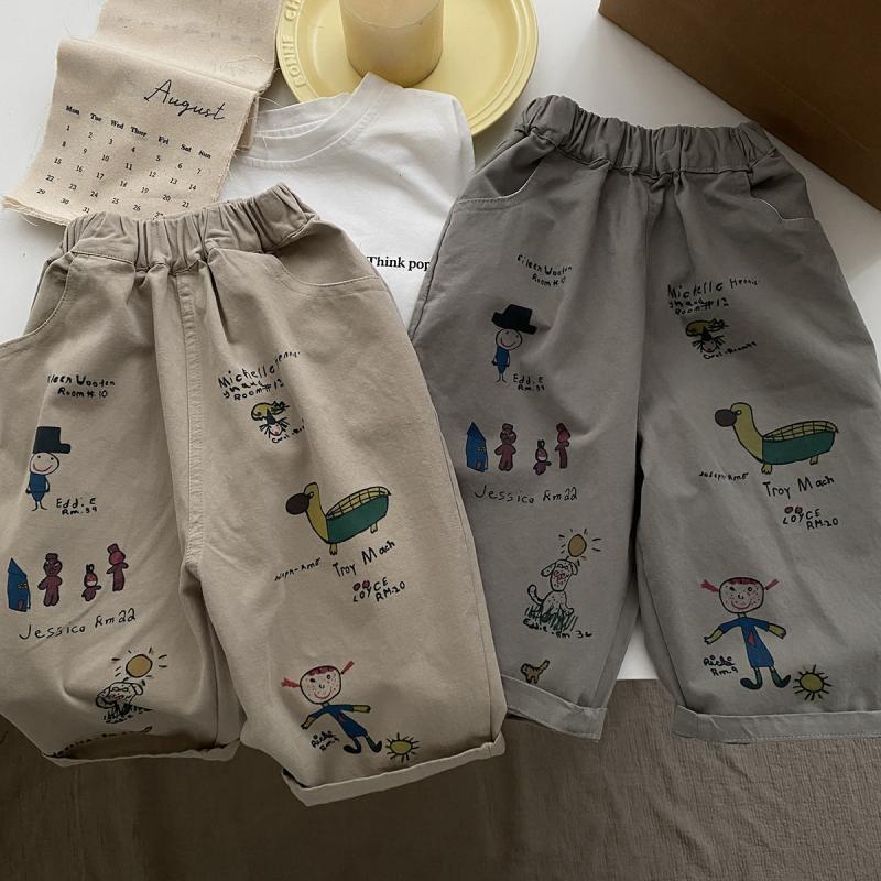 Japan Korean Children Clothes Boy Kids Fashion Trousers Spring Autumn Baby Pocket Ankle Length Loose Girl Cartoon Casual Pants