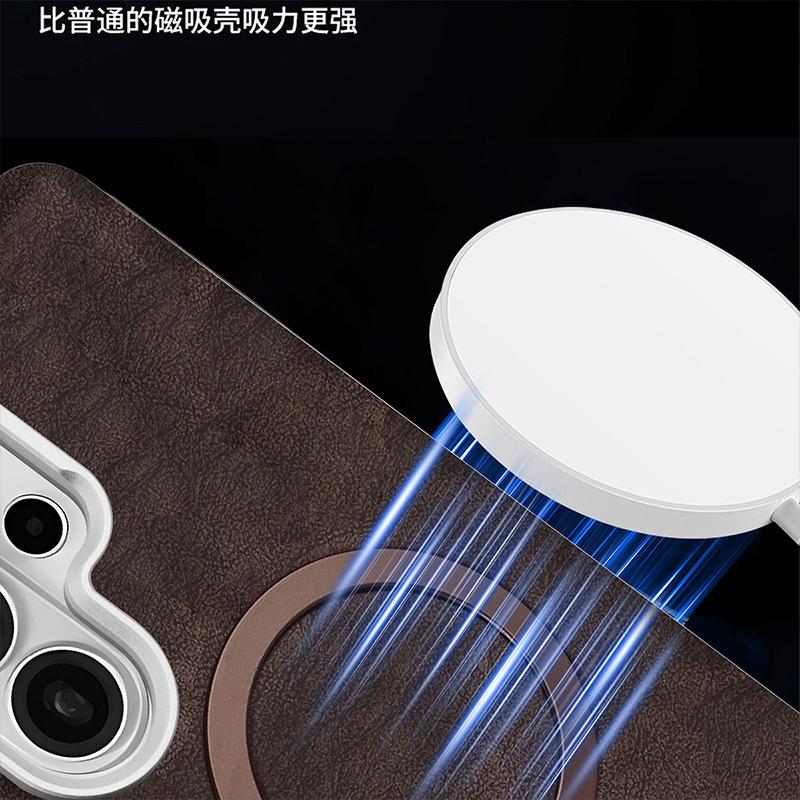 Elegante Custodia Magnetica in Pelle Premium Copertura Vintage Cornice Placcata per Samsung Galaxy S26 Ultra S25 plus S24 - Copertura di Lusso