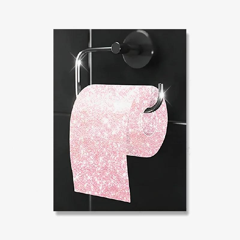 Modern Sexy Woman Bar Girl Drinking Bathroom Canvas Print Picture Poster Fashion Black White Roll Toilet Paper Painting Decor