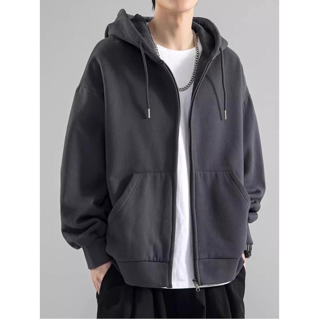 Men's Autumn/Winter Pure Cotton Cardigan Hoodie - American Trend, Hong Kong Style, Loose Heavyweight Jacket