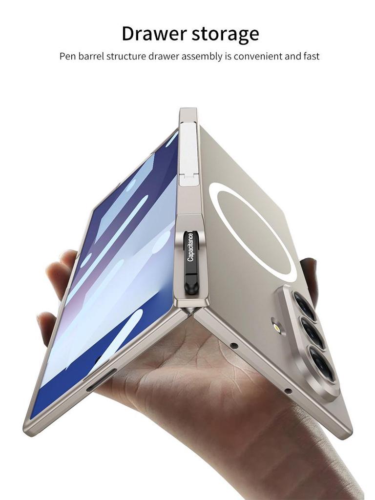 Samsung Fold 7 Wireless Charging Case: Magnetic Pen Holder, Creative Stand, Full Coverage Protection