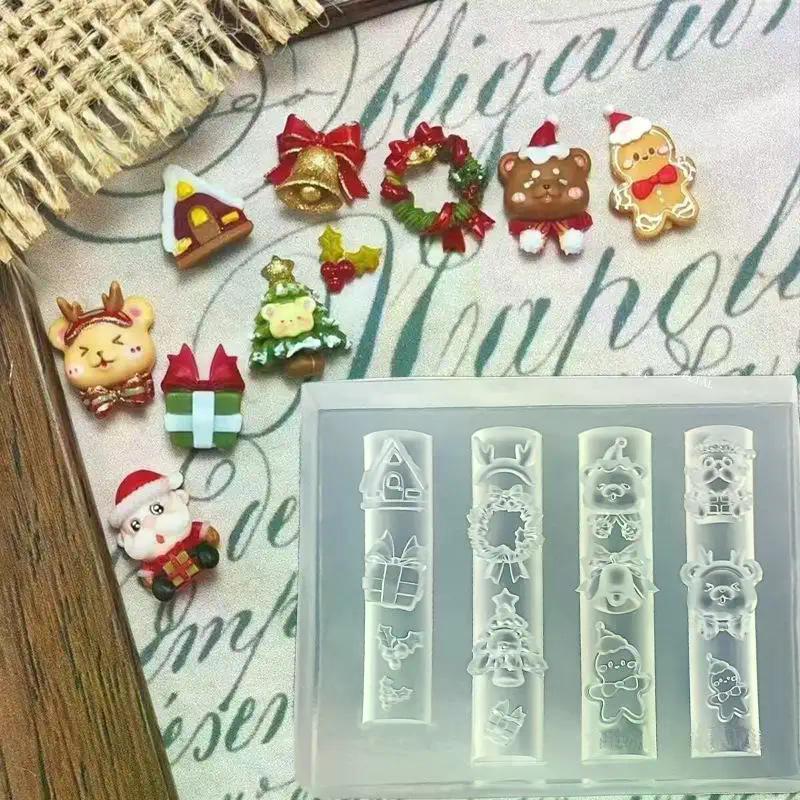 Christmas 3D Silicone Nail Molds - Snowman Tree Elk Gingerbread Man, DIY Manicure Decorations for Salon Home Nail Art Design