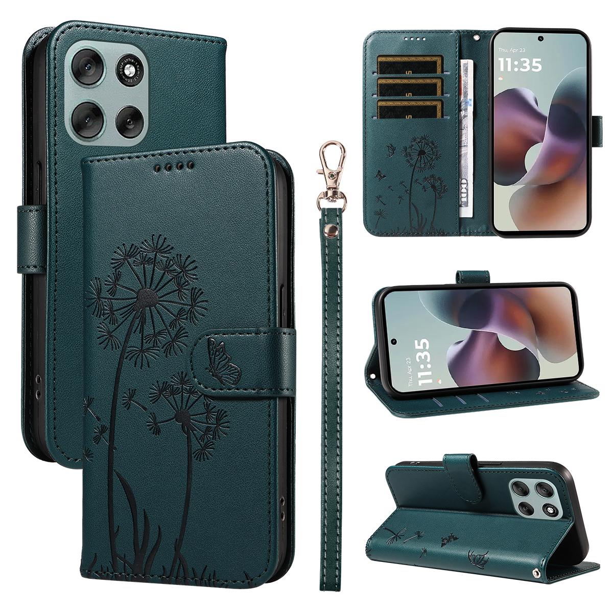 

For Motorola Moto G56 5G Leather Wallet Case with Strap Dandelion Imprint Phone Stand Cover Blue