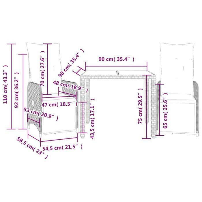 VidaXL 3-piece Garden Bistro Set Brown Cushions Poly Rattan 3277187