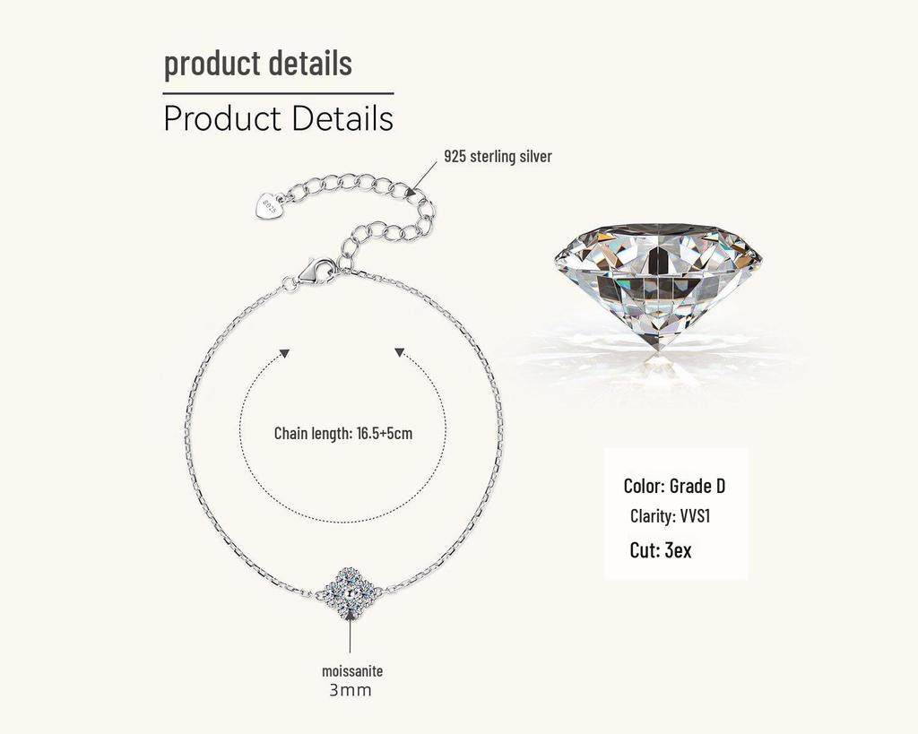 Four-Leaf Clover Necklace: Japanese & Korean Style, S925 Sterling Silver Moissanite Pendant, Gold-Plated Clavicle Chain