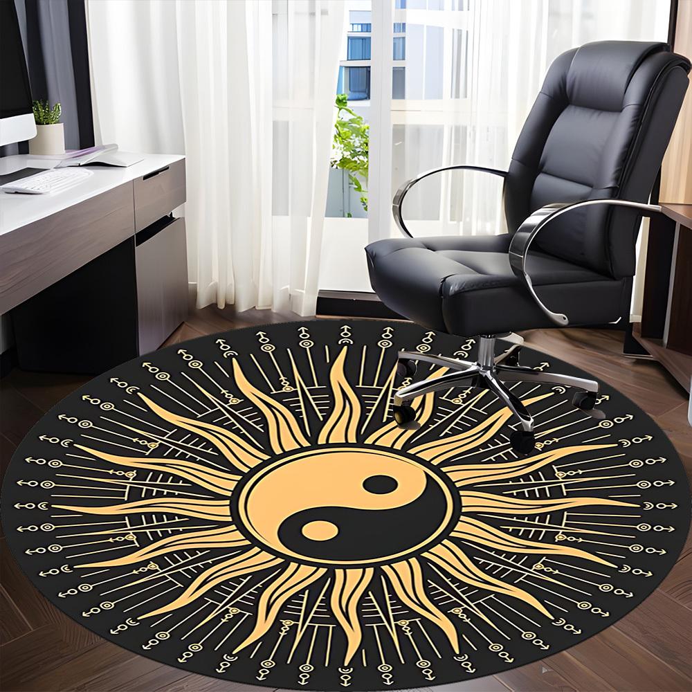 1pc Yin Yang Sun Office Round Area Rug, Indoor Mat Suitable For Office, Under Office Chairs Bedroom Living Room Home Decor, Room Deco