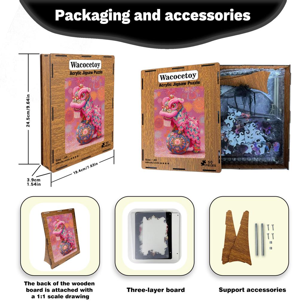 Pink Lion Dance Puzzle Decorative Painting New Chinese Transparent Desktop Ornament Acrylic Puzzle