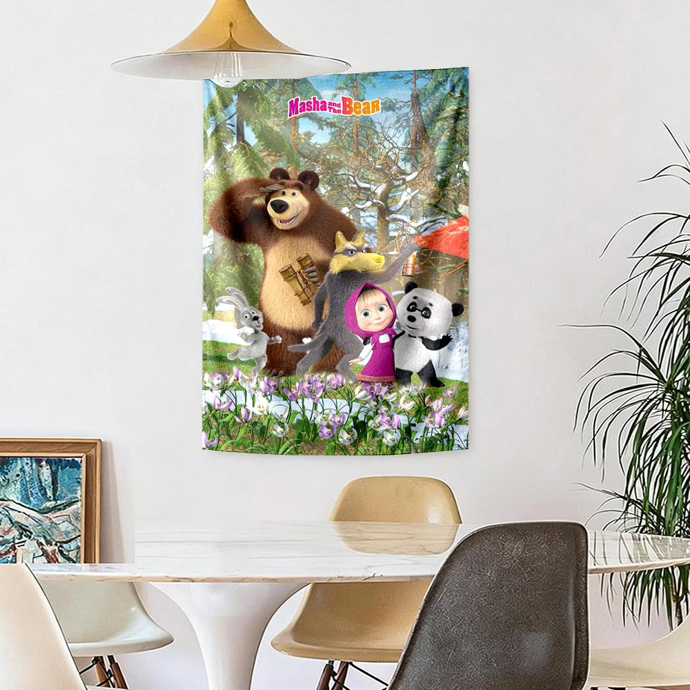 Masha Bear Wall Decor Tapestry Art For Pet Memorial Birthdaywedding Party Backdrop Family Gift