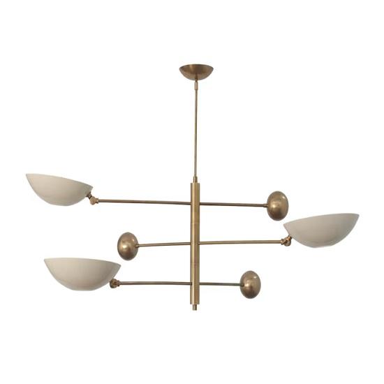 “3 Light Mid Century Modern Raw Brass Sputnik Chandelier Pendant Ceiling Fixture”