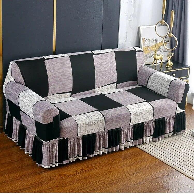 Pletené elastické potahy na pohovku s potiskem do obývacího pokoje se sukní Natahovací křeslo Pohovka Potah na rohy 1/2/3/4 sedadel