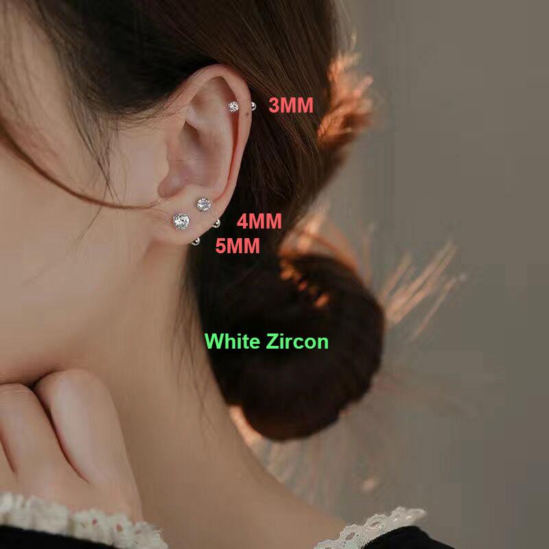 925 Silver 3/4/5MM Round Zircon Mini Stud Earrings For Women Classic Fine Jewelry Piercing Bone Ear Accessories