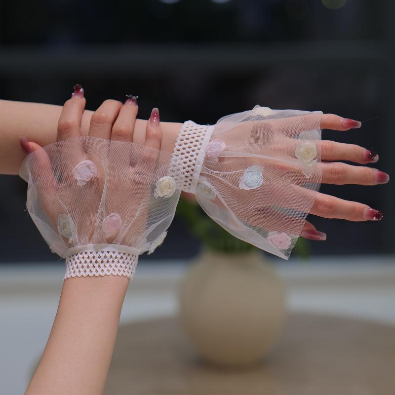 1Pair 3D Flower Tulle Wrist Fake Cuff Sleeve Manicure Po Nail Art Take Picture Background Prop Manicure Decoration