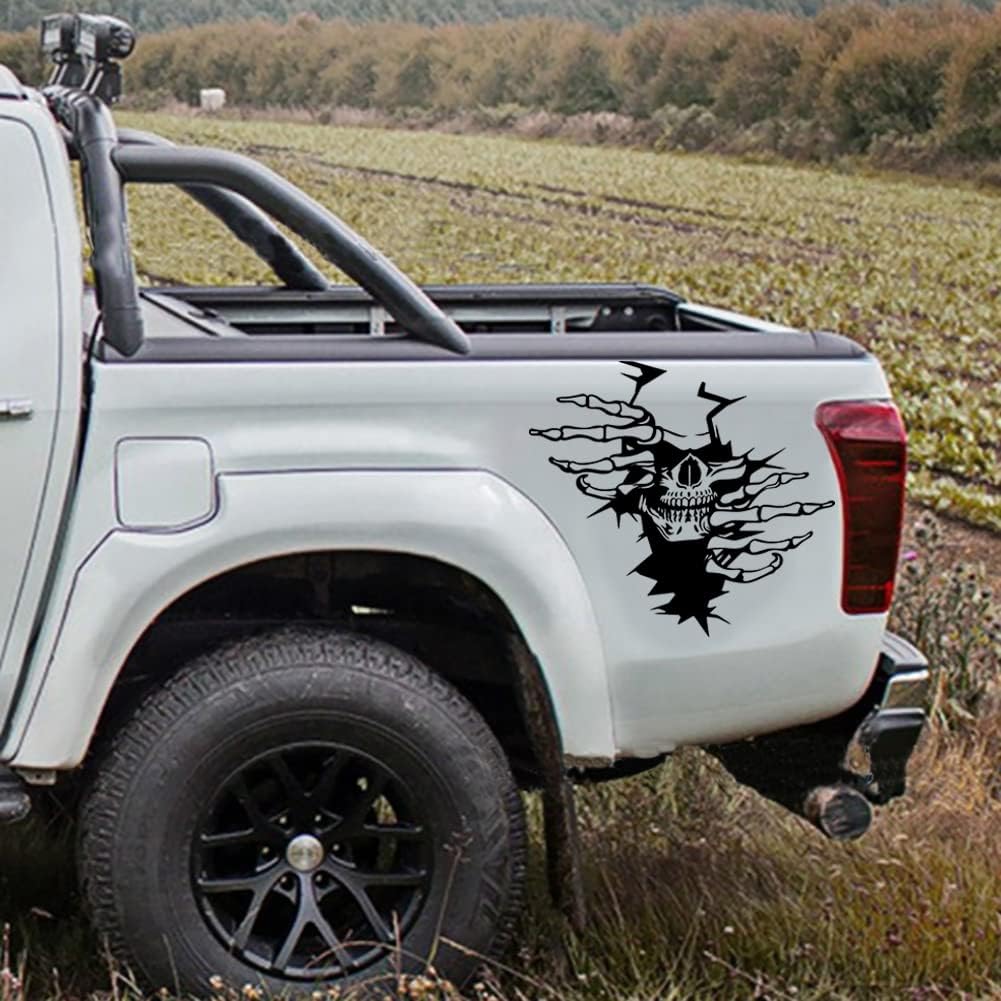 JSCARLIFE 2Pcs Skull Car Body Sticker, Self-Adhesive Vinyl Graphics Decals for Car/Truck, Universal Car Hood Body Side Rear Window Stickers