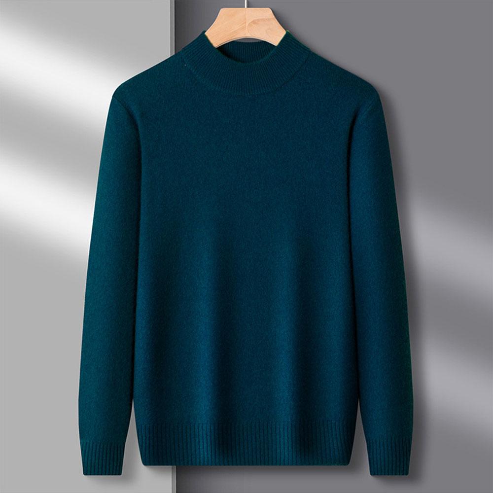Men's Oversized High Quality Half High Collar Long Sleeve Knit Sweat Knitwear Tops Winter Clothes Unershirt For Men