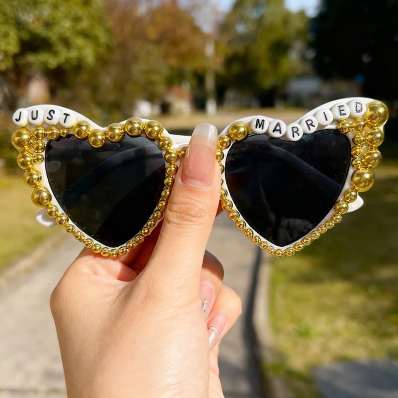 Bling Pearl Just Married Heart Sunglasses For Bride Bachelorette Party Wedding Honeymoon Fashion Eyewear KJ230