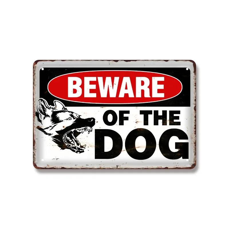 Vintage Warning Dog Metal Tin Sign for American Creative Sheet Painting Animal Wall Decoration Made of Old Iron Signs 8x12 inch