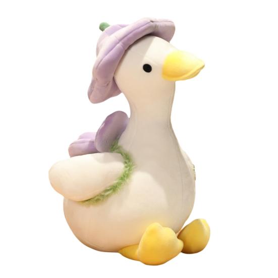 Duck Plush Toy Wear Hat Cute Flowers Decor PP Cotton Filling Soft Accompany Hugging Pillow Cartoon Couple Duck Doll Stuffed Animal Toy Christmas Gift