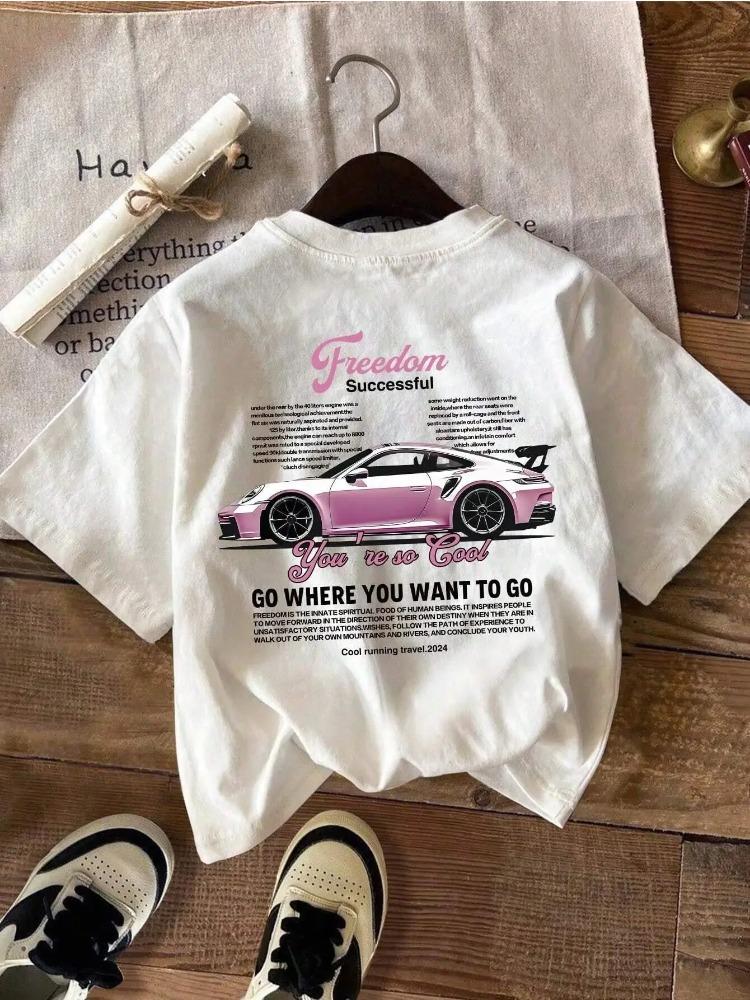 Car Print T-Shirt Theme Casual Streetwear Unisex Women's Cute Casual Women's Harajuku Top