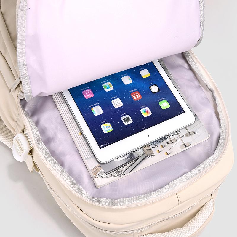 Large Capacity Student Schoolbag Women's Solid Color Backpack Multi-Compartment Wear-Resistant Backpack