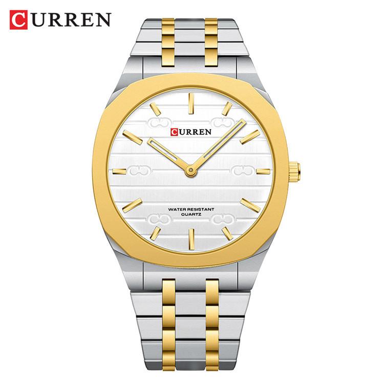 CURREN 8444 Steel Band Watch Simple Calendar Large Dial Ultra-Thin Business Watch Waterproof for Men