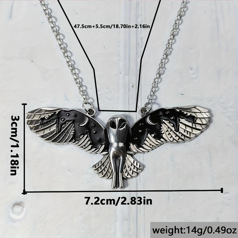[Silvery Owl Pendant Animal Totem] Vintage Silvery Owl Pendant Necklace Witch Moon Phase Art Necklace Ladies Animal Totem Necklace Jewelry Gift
