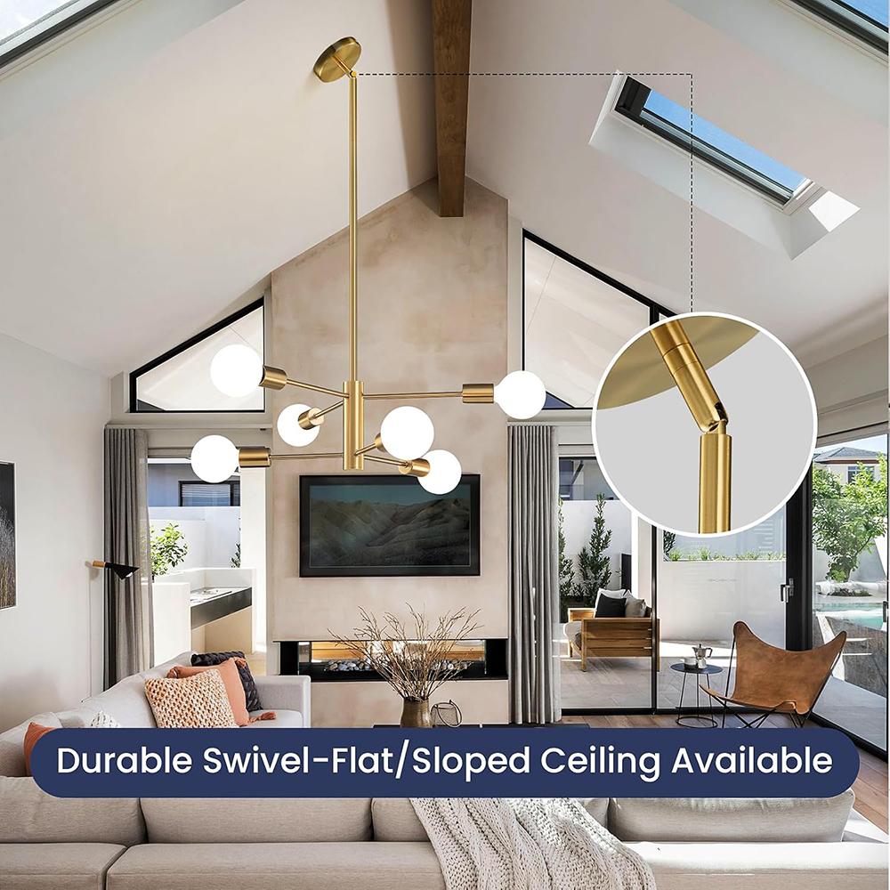 Lampadario Moderno Sputnik, Lampadario a 6 Luci Oro per Sala da Pranzo, Luci a Sospensione Regolabili in Altezza Lampadario Rustico per Isola Cucina