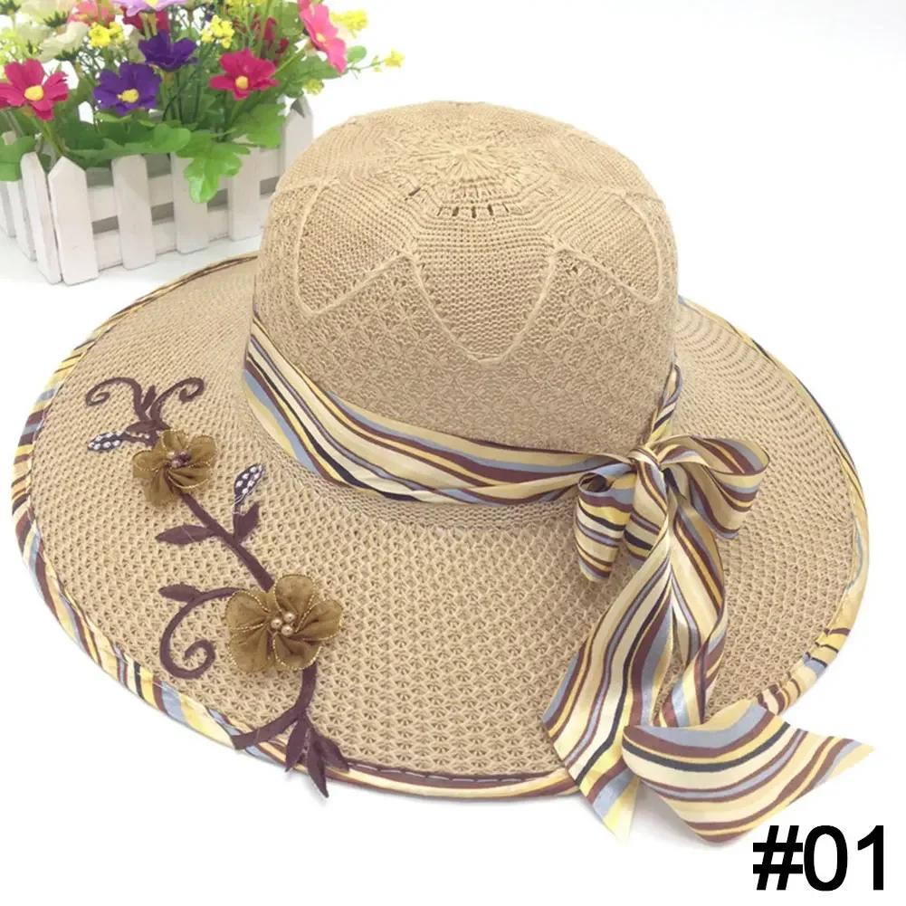New Summer Female Sun Hat Bow Ribbon Panama Beach Hats For Women Chapeu Feminino Sombrero Floppy Straw Hat