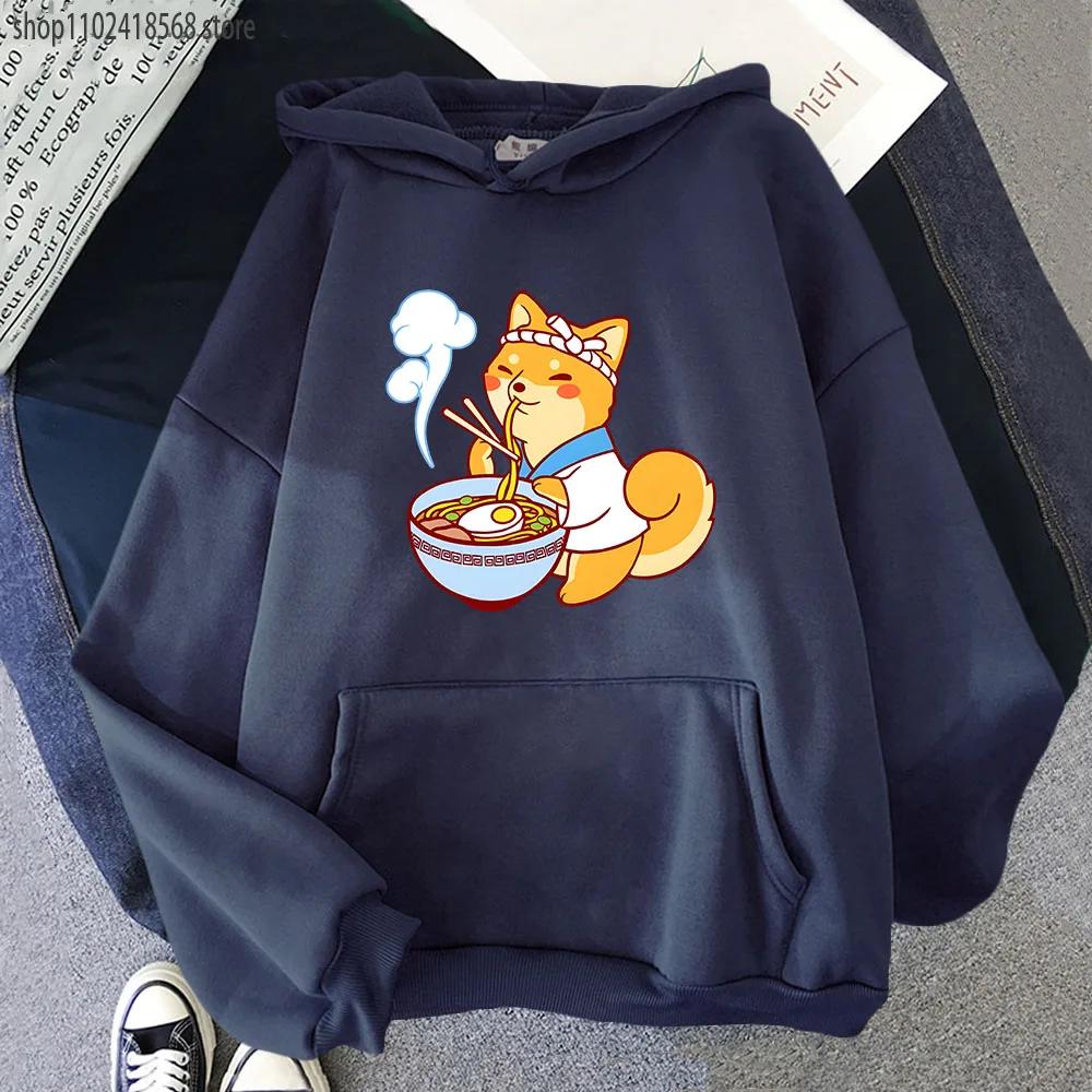 Ramen Shiba Hoodies Mens Cartoon Graphic Sweatshirt Long Sleeve Casual Kawaii Dog Pullover Aesthetic Women Coats