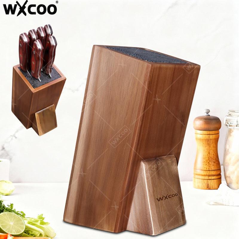 Acacia Wood Universal Knife Block Stand with Bristles Knife Holder for Kitchen Counter Fits Chef Bread Steak Knives Storage