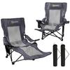Set of 2 Camping Chairs Foldable Fishing Chair with Adjustable Backrest, Footrest, Cup Holder, Headrest, Dark Grey