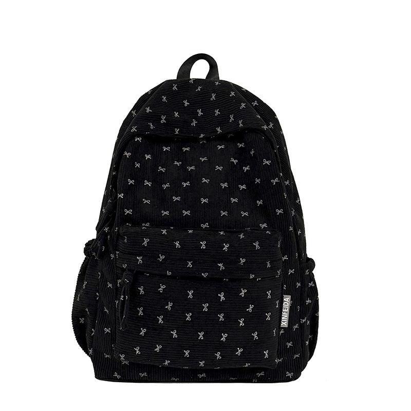 Schoolbag1011 New Textured Student School Bag Corduroy Bow Niche Versatile Backpack Large Capacity Commuter Backpack