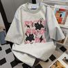 Teenager Summer Casual Short Sleeve Loose Black Cat Letter Printed Pullover Oversize Cotton T Shirt Top
