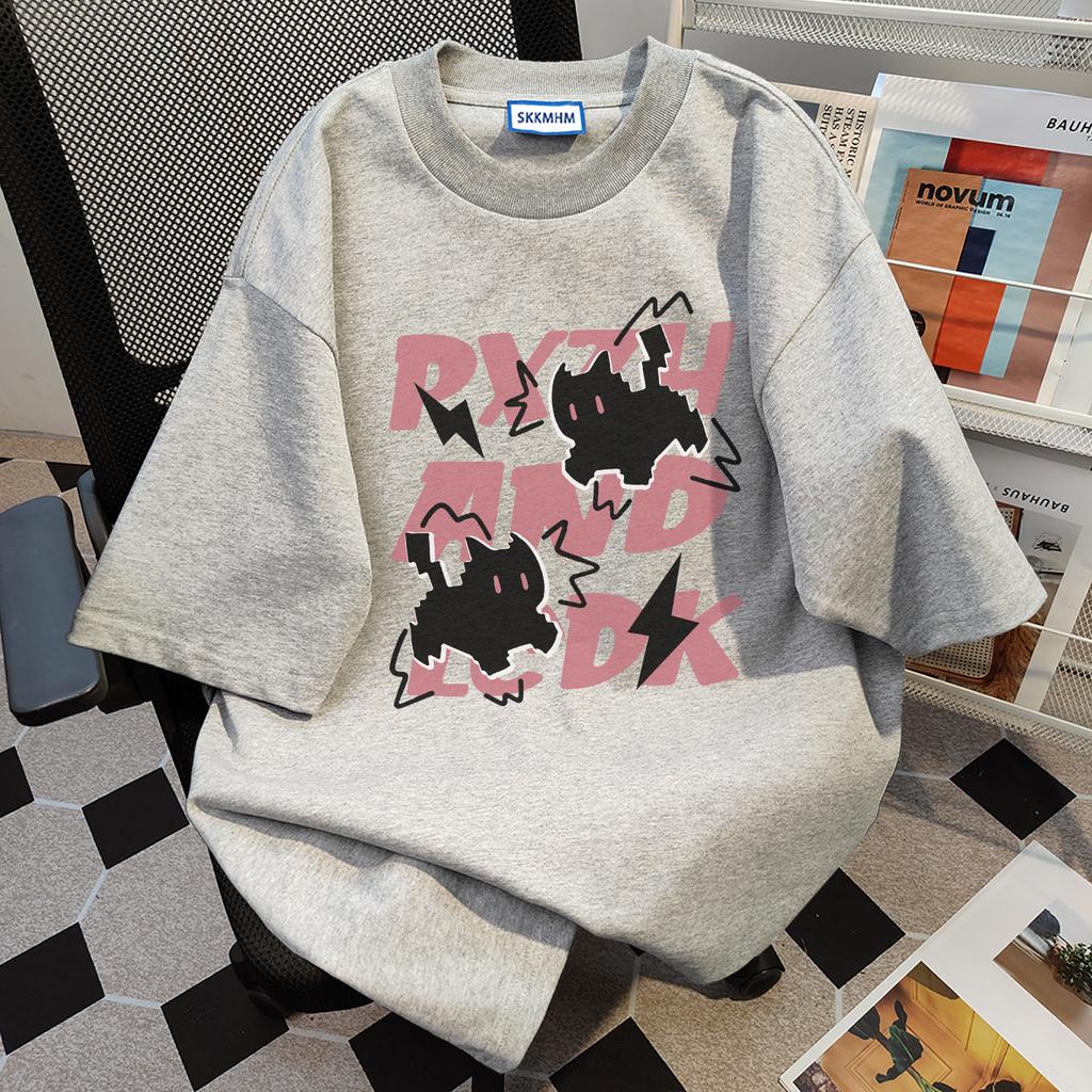 Teenager Summer Casual Short Sleeve Loose Black Cat Letter Printed Pullover Oversize Cotton T Shirt Top