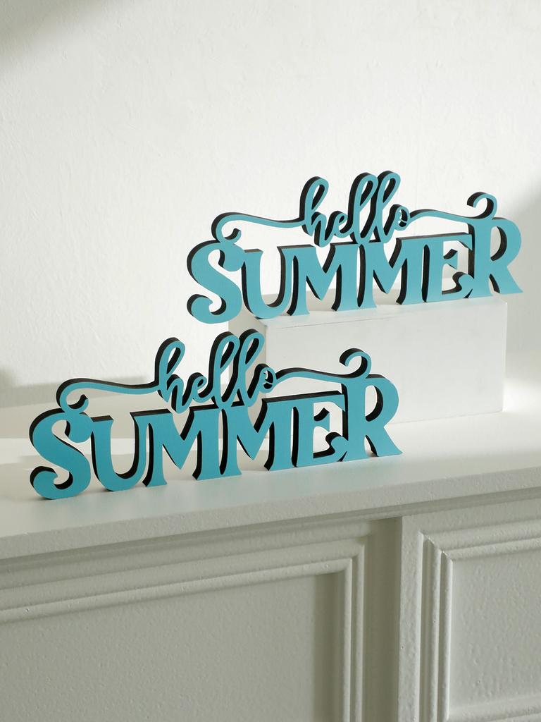 1pc Blue Summer Wooden Sign Decor, "Hello Summer" Letters Ornament, Rustic Tabletop Decoration for Home Bedroom Living Room Gift