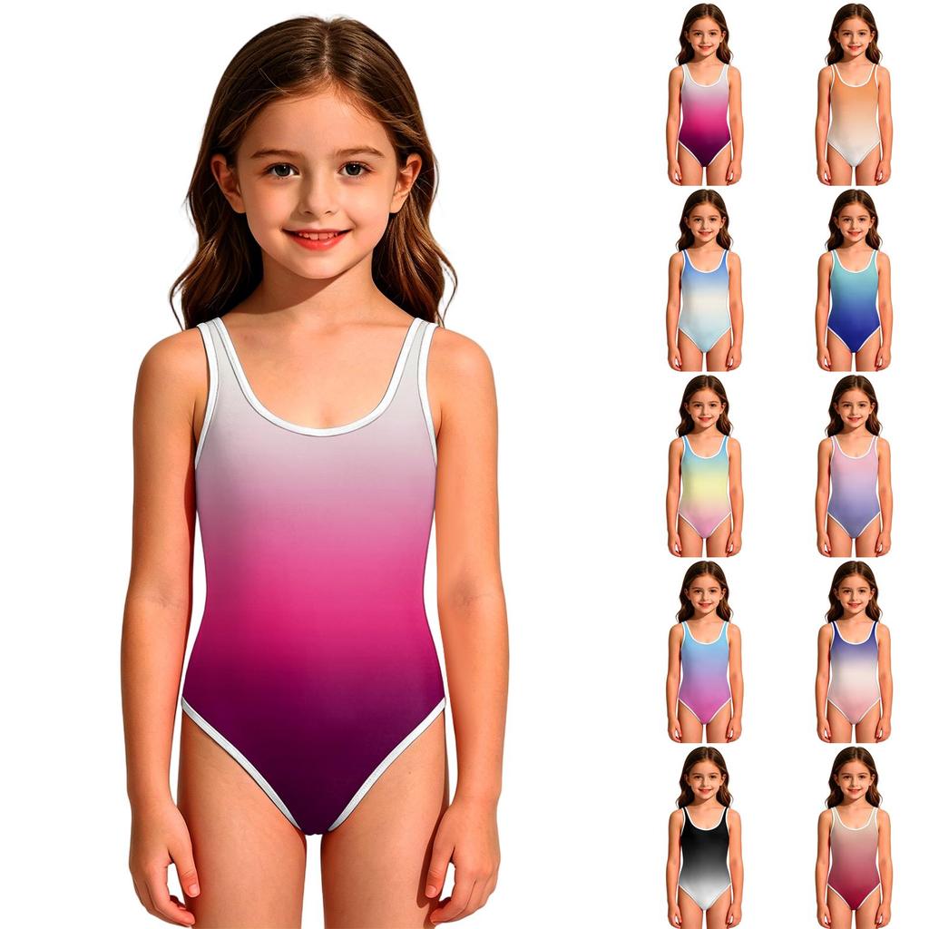 Costum de baie dintr-o piesă pentru fete - Costum de baie de vară cu gât rotund